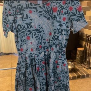 Lularoe Amelia light blue with a coral reddish color with POCKETS fit & flare